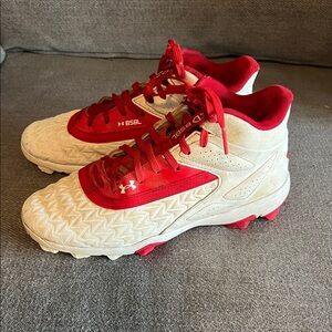Under Armour Kids Red and White Baseball Cleats